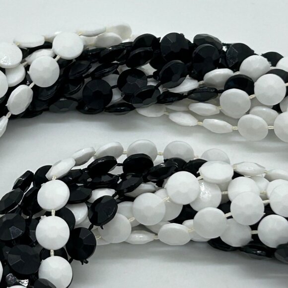 Vintage Multi-Strand Black White Necklace 1970s Acrylic Bead Torsade Statement - Picture 13 of 16